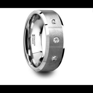 Men’s Tungsten Triton wedding band w. 3 Diamonds